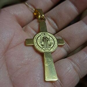 Gold Saint Benedict Cross Pendant Necklace - Unbranded